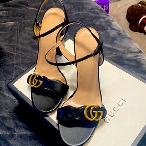 Black leather Gucci high heel sandals. Size 40.5=10.5 wmns they do run small.